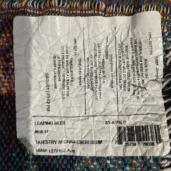 Cheri Blum Leaping Deer Tapestry Throw Blanket Afghan 58x48 Cotton Reversible - Picture 3 of 7